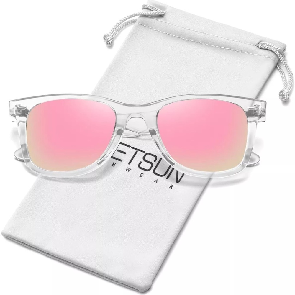 MEETSUN Polarized Sports Sunglasses for Transparent Frame-pink Mirror Lens